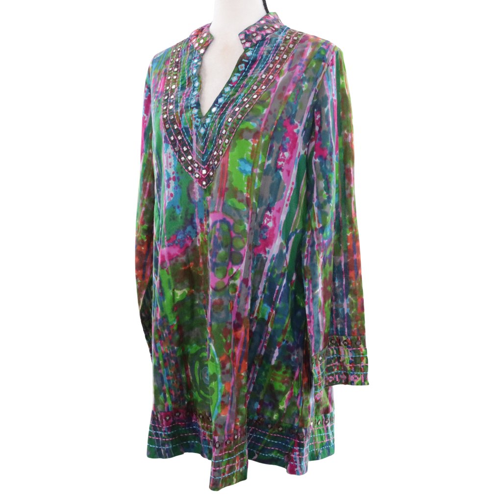Soft Surroundings | Embroidered Long Sleeve Shift Dress Small